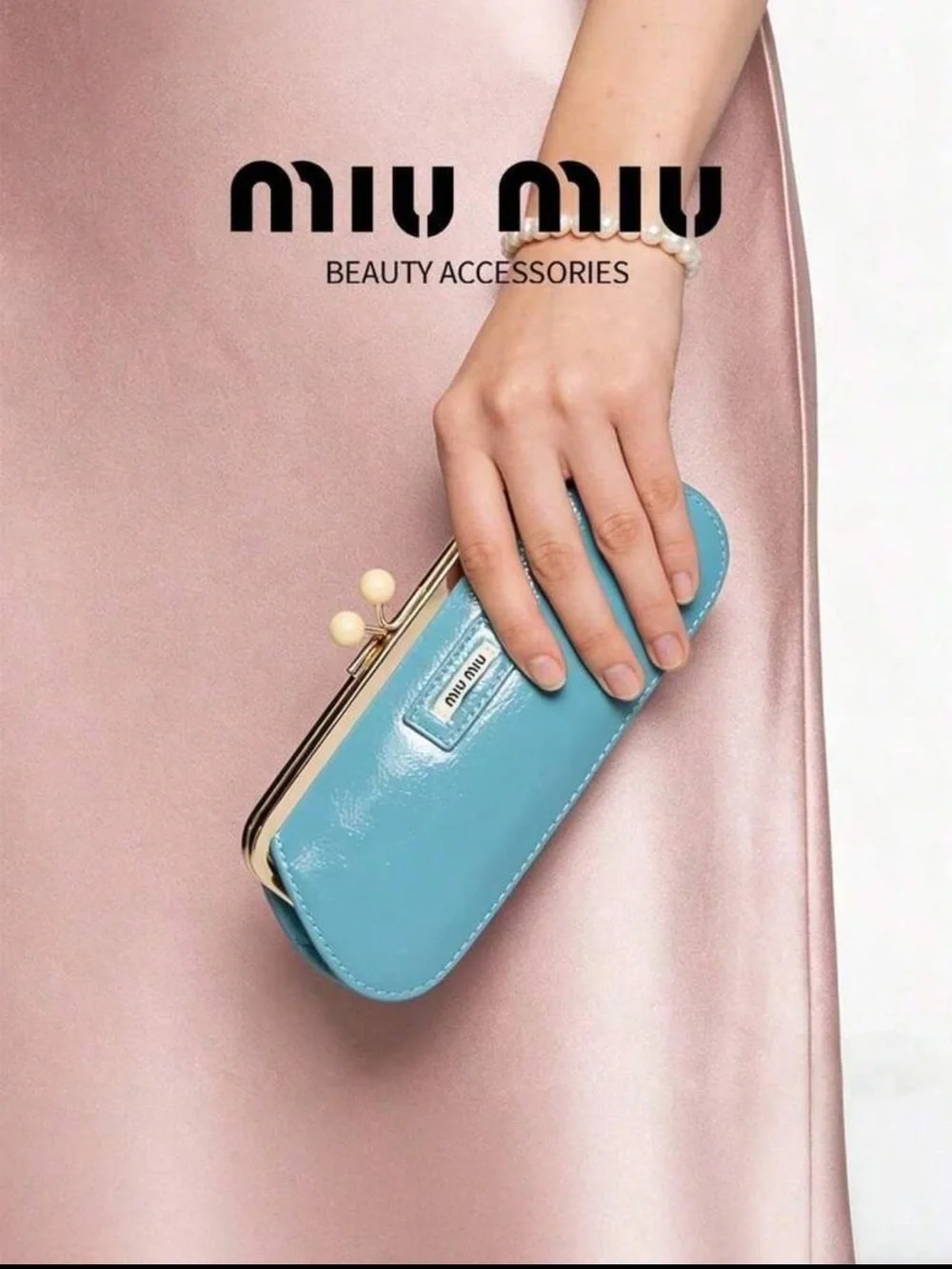 Miu Miu Light Blue Patent Kiss-Lock Cosmetic Case
